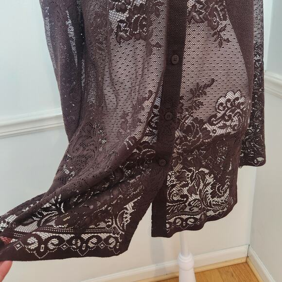 Vtg Y2K NY & Co Shirt Sz Large Womens Tunic Top Sheer Brown Mesh Lace WhimsiGoth - Picture 4 of 11